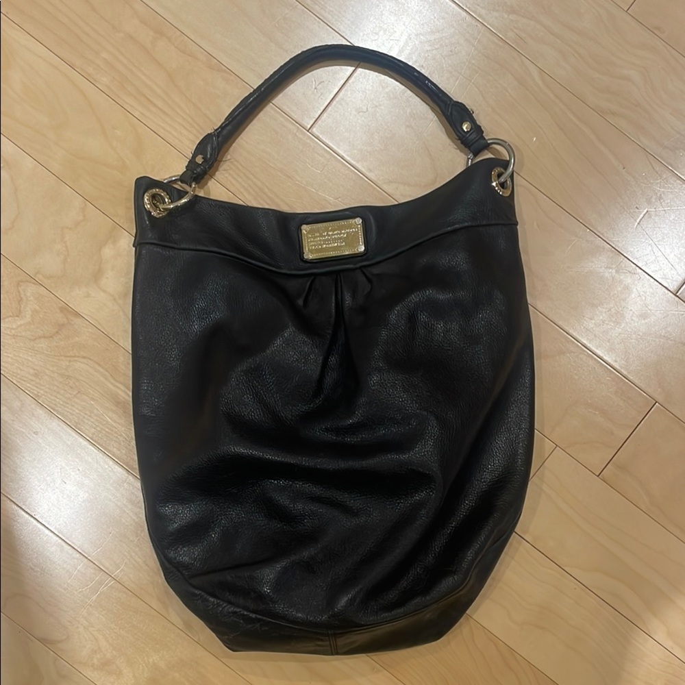 Marc Jacobs Large Black Leather Hobo Bag with Hold Hardware